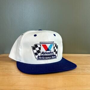 Vintage Valvoline Performance Team Racing White Navy Blue Snapback Hat